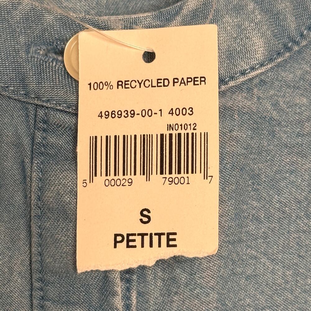 GAP Denim Button Front Dress Petite‎ S Chambray Sleeveless Cottagecore NWT - Picture 8 of 8